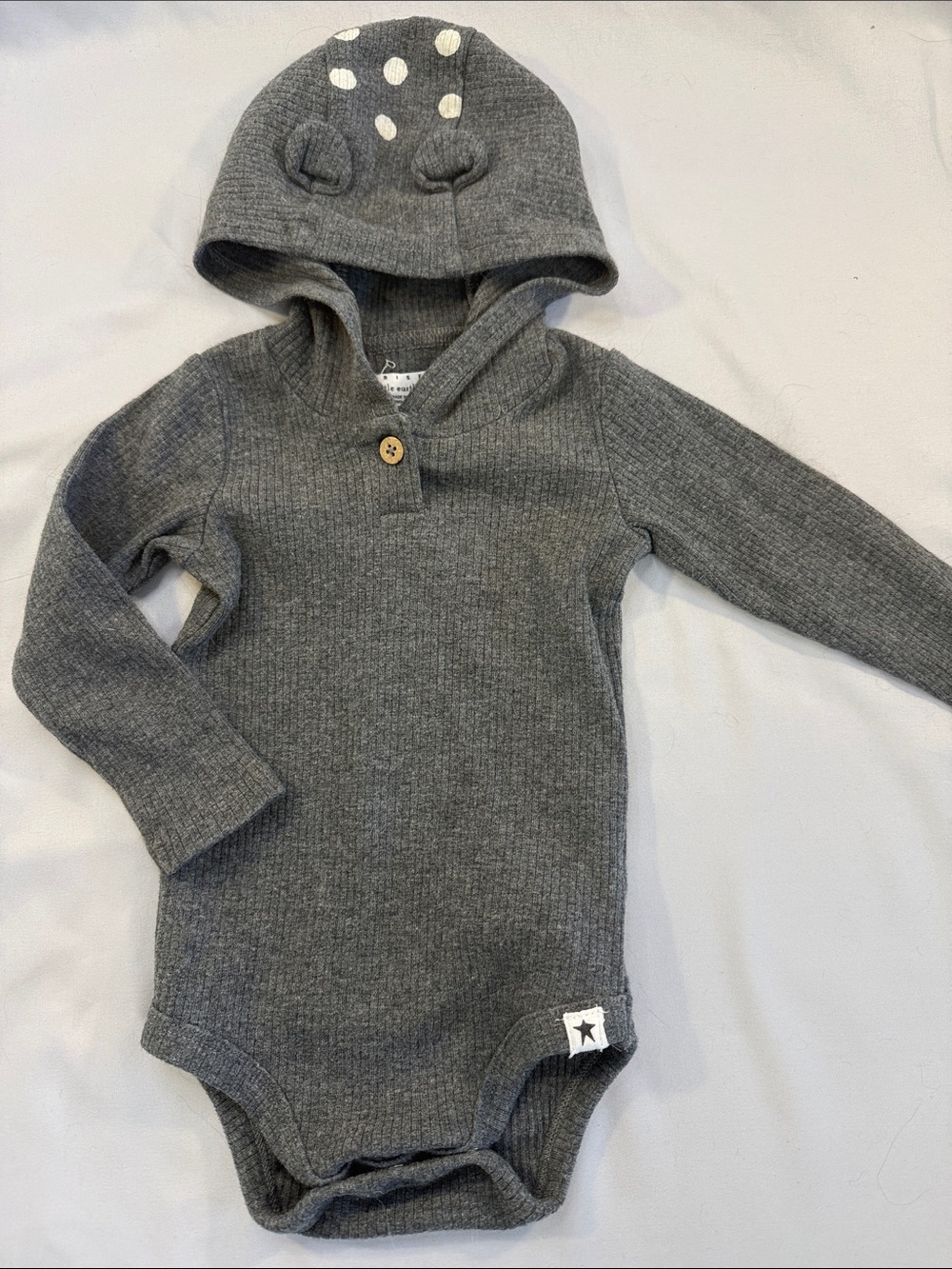 Little Earthing organic Grey Hooded Rib-Knit One-Piece Bodysuit with Ear Accents